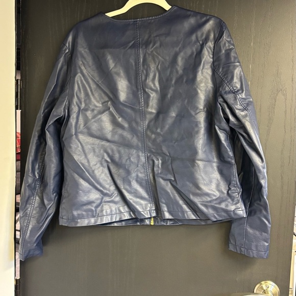Alfani Blue Leather Jacket Sleek Motorcycle Style women’s XL - Picture 3 of 4